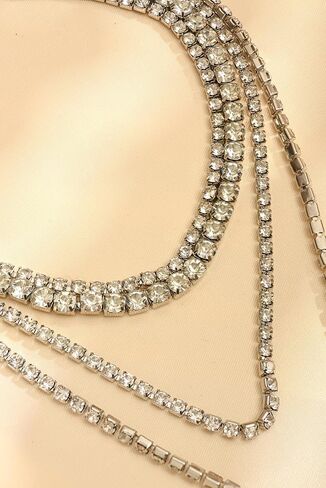 قلادة من سبائك الزنك من حجر الراين للنساء من Sacina، فضية، ألماس مزيف، 10.43 بوصة، مجوهرات تنكرية، هدية مجوهرات قوطية عتيقة in Kuwait