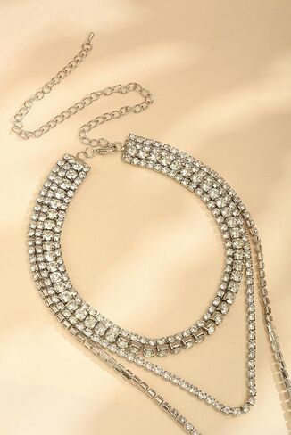 قلادة من سبائك الزنك من حجر الراين للنساء من Sacina، فضية، ألماس مزيف، 10.43 بوصة، مجوهرات تنكرية، هدية مجوهرات قوطية عتيقة in Kuwait