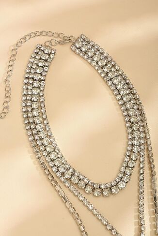 قلادة من سبائك الزنك من حجر الراين للنساء من Sacina، فضية، ألماس مزيف، 10.43 بوصة، مجوهرات تنكرية، هدية مجوهرات قوطية عتيقة in Kuwait