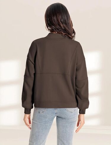 Sweatshirt for Women Half Zip Up Pullover Casual Solid Cropped Sweatshirt Long Sleeve Quarter Zip Outfit Spring Fall Winter Clothes Trendy 2024 with Pocket Coffee S in Saudi Arabia