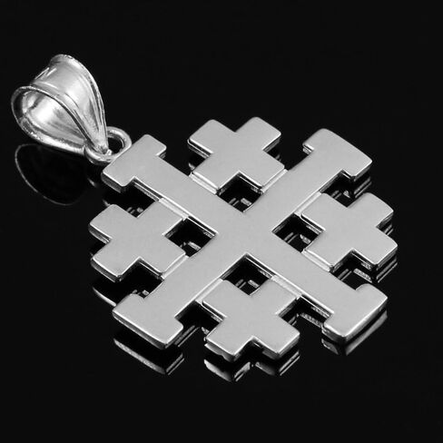 Religious Jewelry Polished Finish 925 Sterling Silver Crusaders Jerusalem Cross Pendant Necklace in Kuwait