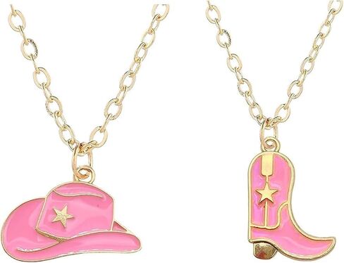 رعاة البقر التمهيد قلادة الذهب راعية البقر للنساء مطلي الطبقات قبعة الأحذية قلادة القلائد preppy تكساس سحر مورغان الساحلية ديسكو حفلة موسيقية النمط الغربي الوردي البلد فتاة المجوهرات تأثيري هدية لصبي الذكور in Kuwait