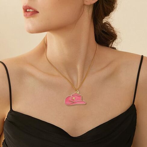 رعاة البقر التمهيد قلادة الذهب راعية البقر للنساء مطلي الطبقات قبعة الأحذية قلادة القلائد preppy تكساس سحر مورغان الساحلية ديسكو حفلة موسيقية النمط الغربي الوردي البلد فتاة المجوهرات تأثيري هدية لصبي الذكور in Kuwait