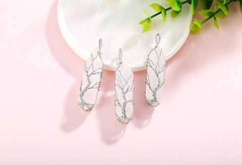 XIANNVXI Rose Quartz Point Necklace Tree of Life Wire Wrapped Crystal Pendant Necklaces Healing Stone Natural Reiki Hexagonal Gemstone Jewelry for Women Mom Mother in Kuwait