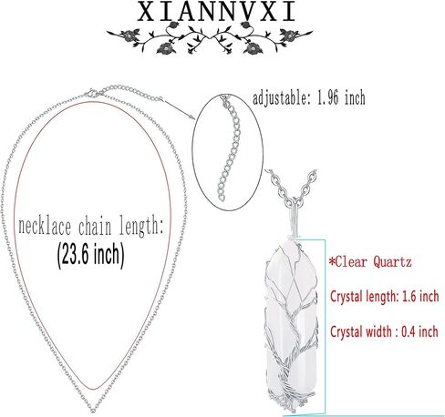 XIANNVXI Rose Quartz Point Necklace Tree of Life Wire Wrapped Crystal Pendant Necklaces Healing Stone Natural Reiki Hexagonal Gemstone Jewelry for Women Mom Mother in Kuwait