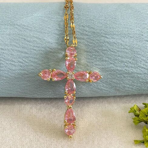 Gold Cross Necklace for Women - Dainty Cubic Zirconia Faith Pendant Necklaces, Evil Eye Necklace, Pearl Necklace, Religious Christian Jewelry Gift¡­ in Saudi Arabia