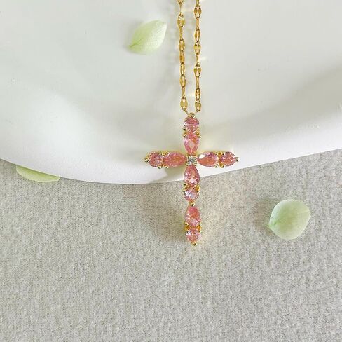 Gold Cross Necklace for Women - Dainty Cubic Zirconia Faith Pendant Necklaces, Evil Eye Necklace, Pearl Necklace, Religious Christian Jewelry Gift¡­ in Saudi Arabia