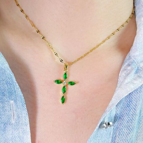 Gold Cross Necklace for Women - Dainty Cubic Zirconia Faith Pendant Necklaces, Evil Eye Necklace, Pearl Necklace, Religious Christian Jewelry Gift¡­ in Saudi Arabia