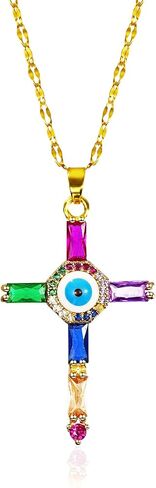 Gold Cross Necklace for Women - Dainty Cubic Zirconia Faith Pendant Necklaces, Evil Eye Necklace, Pearl Necklace, Religious Christian Jewelry Gift¡­ in Saudi Arabia