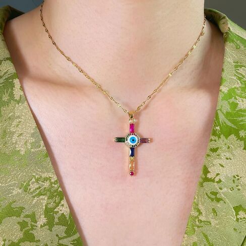 Gold Cross Necklace for Women - Dainty Cubic Zirconia Faith Pendant Necklaces, Evil Eye Necklace, Pearl Necklace, Religious Christian Jewelry Gift¡­ in Saudi Arabia