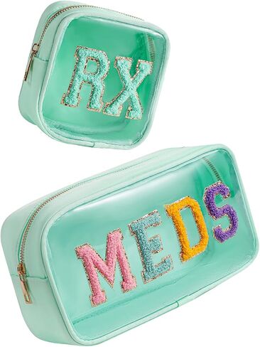 Small Chenille Letter Clear Medicine Makeup Bags,Nylon PVC Waterproof Rx Pouch with Metal Zipper, Cute Drug First Aid Travel Organizer for Women Girls(06Beige) in Kuwait