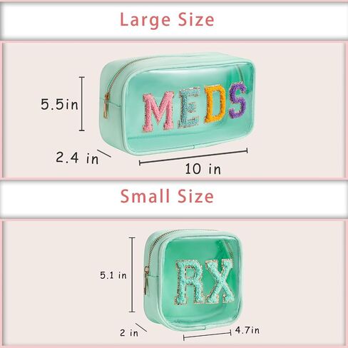 Small Chenille Letter Clear Medicine Makeup Bags,Nylon PVC Waterproof Rx Pouch with Metal Zipper, Cute Drug First Aid Travel Organizer for Women Girls(06Beige) in Kuwait