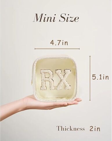 Small Chenille Letter Clear Medicine Makeup Bags,Nylon PVC Waterproof Rx Pouch with Metal Zipper, Cute Drug First Aid Travel Organizer for Women Girls(06Beige) in Kuwait