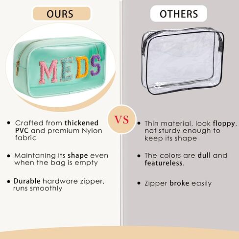 Small Chenille Letter Clear Medicine Makeup Bags,Nylon PVC Waterproof Rx Pouch with Metal Zipper, Cute Drug First Aid Travel Organizer for Women Girls(06Beige) in Kuwait