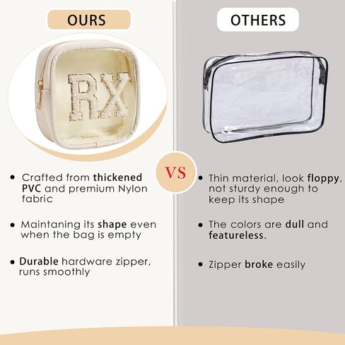 Small Chenille Letter Clear Medicine Makeup Bags,Nylon PVC Waterproof Rx Pouch with Metal Zipper, Cute Drug First Aid Travel Organizer for Women Girls(06Beige) in Kuwait