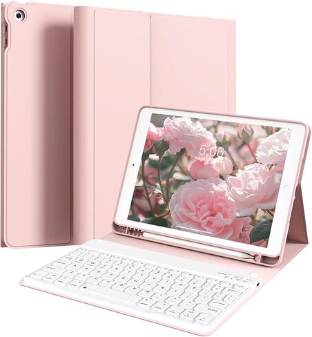 KENKE Keyboard Case for iPad 9th/8th/7th Generation (2021/2020/2019) with Pencil Holder, Folio Magnetically Detachable Wireless Bluetooth Keyboard, Flip Stand Case for iPad 10.2 Inch, Pink in Kuwait