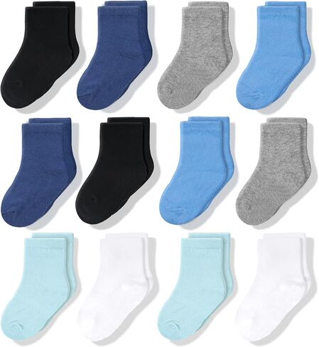 CozyWay Crew Cotton Toddler Socks - 12 Pack Stretch Toddler Girl Socks For All Day Comfort, Toddler Boy Socks, Black, 3T-5T in Kuwait