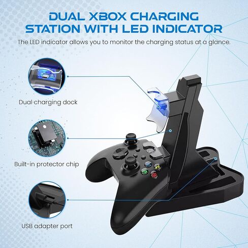 Dual Xbox Charging Station with USB Cable and LED Indicator | Xbox one Controller Charger Compatible with One S, One X | Fast Charging | (Horizontal) in Saudi Arabia