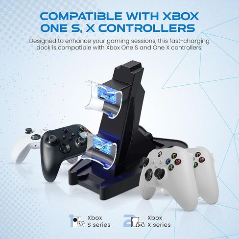 Dual Xbox Charging Station with USB Cable and LED Indicator | Xbox one Controller Charger Compatible with One S, One X | Fast Charging | (Horizontal) in Saudi Arabia