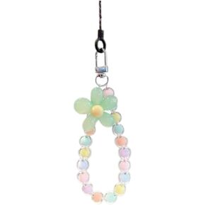 Colorful Flower Daisy Transparent Beaded Phone Charm Y2K Cute Phone Strap Pink Yellow Green Daisy Lanyard Jewelry Keychain Charm for Women-colorful green