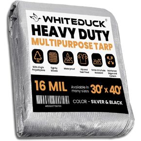WHITEDUCK Super Heavy Duty Poly Tarp Cover 16 Mil & 10 Mil with Grommets and Reinforced Edges (Brown, White & Silver Black) (Brown- 16 Mil, 40' x 60')