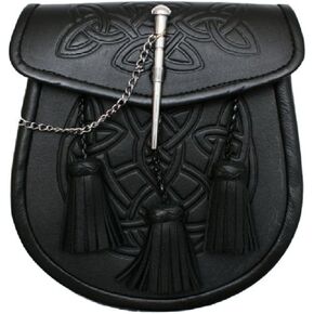 Tartanista Mens Semi-Dress Sporran Black With Celtic Design Flap & Pin Lock