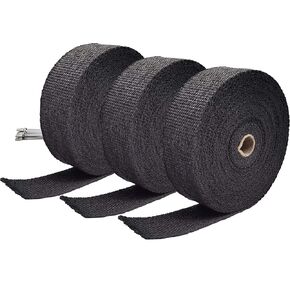Ucreative Black Fiberglass Exhaust Header Heat Wrap 2" x 50' with 10pcs 11.8 Inch Stainless Steel Locking Ties (3-Pack)