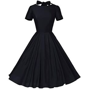 GownTown Womens 1950s Vintage Retro Party Swing Pocket Rockabillty Stretchy Dress Black