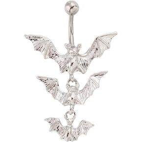 14G Silver Bat Belly Button Rings Stainless Steel Triple Bats Belly Navel Rings Curved Barbell Belly Piercing Jewelry for Women