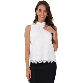 Allegra K Lace Trim Tops for Women's Sleeveless Halter Top Shirt Mock Neck Button Elegant Blouse