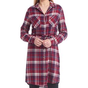 Jachs Ladies' Girlfriend Flannel Shirt Dress (Red/Cream, Medium)