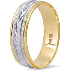 14K Yellow and White Two-Tone Gold V-Pattern Solid Gold 6mm Unisex Wedding Band, SDLA7104-YW