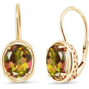 Gem Stone King 3.60 Ct Oval Mango Mystic Topaz 18K Yellow Gold Plated Silver Dangle Earrings