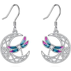 Moon Animal Earrings for Women 925 Sterling Silver Butterfly/Dragonfly/Cat Leverback Earrings Animal Dangle Jewelry Gift