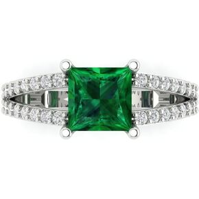 Clara Pucci 2.42 ct Princess Cut Solitaire split shank VVS1 Green Emerald Designer Anniversary Bridal Engagement Ring 14k White Gold