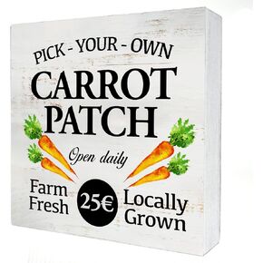 Pick Your Own Carrot Patch Easter Wood Box Sign Home Decor Farmhouse Spring Easter Wooden Box Sign Block Plaque for Wall Tabletop Desk Home Decoration