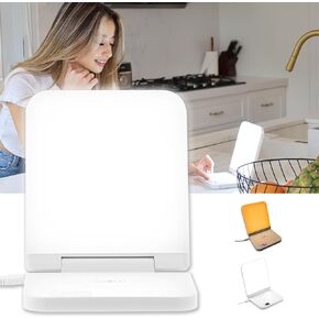 Light Therapy Lamp, Daylight Lamp with 2 Color Temperature of White & Gold, Bright 11000 Lux Energy Booster, Warm Sunset 2000K in Bedroom,110-240v Portable Natural Light for Office, Travel