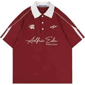 Aelfric Eden Vintage Patchwork Polo Tee Oversized Button Down Graphic Short Sleeve Tshirts