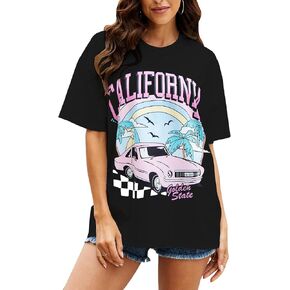 YIJIU Women's Graphic Oversized T Shirts Letter Print Short Sleeve Loose Casual Summer Tops