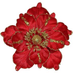 GL-Turelifes Glitter Christmas Flowers Large Velvet Magnolia Artificial Floral Ornaments Pack of 6 Folded Flower for Christmas Tree Decoration Wreath Decor Wedding Centerpiece (Champagne)