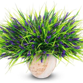 Artificial Outdoor Flowers Lavender Fake Outdoor Plants Monkey Grass with Purple Flowers for Pot Decor for Window Garden Patio Hanging Planter Pathway Front Porch (22, Purple)