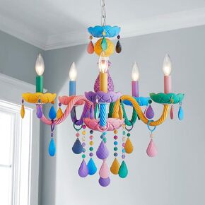 Shrine Lighting Multi Colored Crystal Chandeliers, Pastel Design, Perfect Colorful Chandelier for Bedroom Space, D23'' x H22'', Adjustable Chains 60", E12*5 Sockets, Youthful Spirits Color