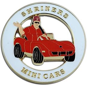 Shriners Mini Round Masonic Auto Emblem - [White & Red][3'' Diameter]