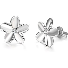 Flower Stud Earrings Silver Plumeria Earrings for Women Fashionable Hypoallergenic Cubic Zircon Tiny Cute Flower Stud Earrings Gifts for Women