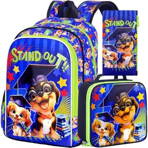 AGSDON 3PCS Backpack for Boys, Kids Elementary Bookbag with Lunch Box, Water Resistant School Backpacks for Kindergarten