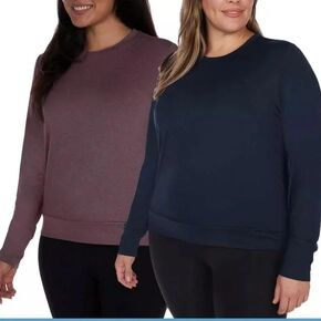 Women's Long Sleeve Tee Shirts, 2-Pack, Moisture Wicking, UPF 30, 4-Way Stretch, Relaxed Fit (US, Alpha, Large, Regular, Regular, Black/Plum)