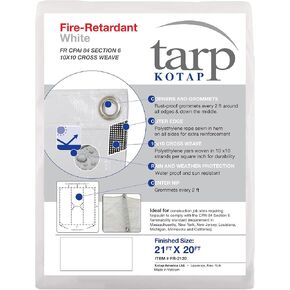 Kotap 15 x 20 Ft. Fire-Retardant Tarp for Construction Job Sites Requiring Tarpaulin, White (FR-1520)
