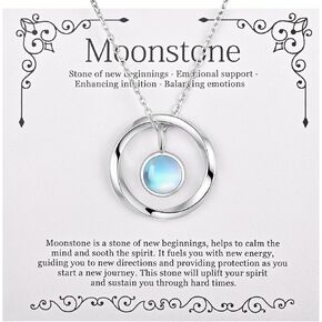 New Beginnings Moonstone Necklace - 925 Sterling Silver Moonstone and Mobius Circle Pendant Necklace for Women