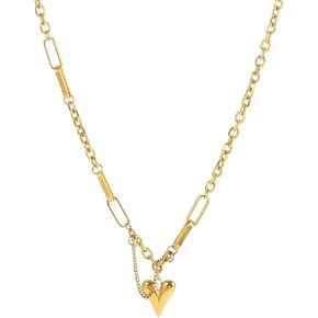 18K Gold Plated Puffy Heart Charm Necklace For Women Cute Small Heart Pendant Choker Chunky Paperclip Chian Stacked Necklaces Personalized Gift For Friend