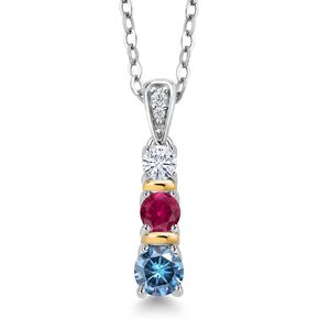 Gem Stone King 925 Sterling Silver and 10K Yellow Gold Build your Own Personalized Round Birthstones and White Lab Grown Diamond 3 Stone Pendant Necklace For Women